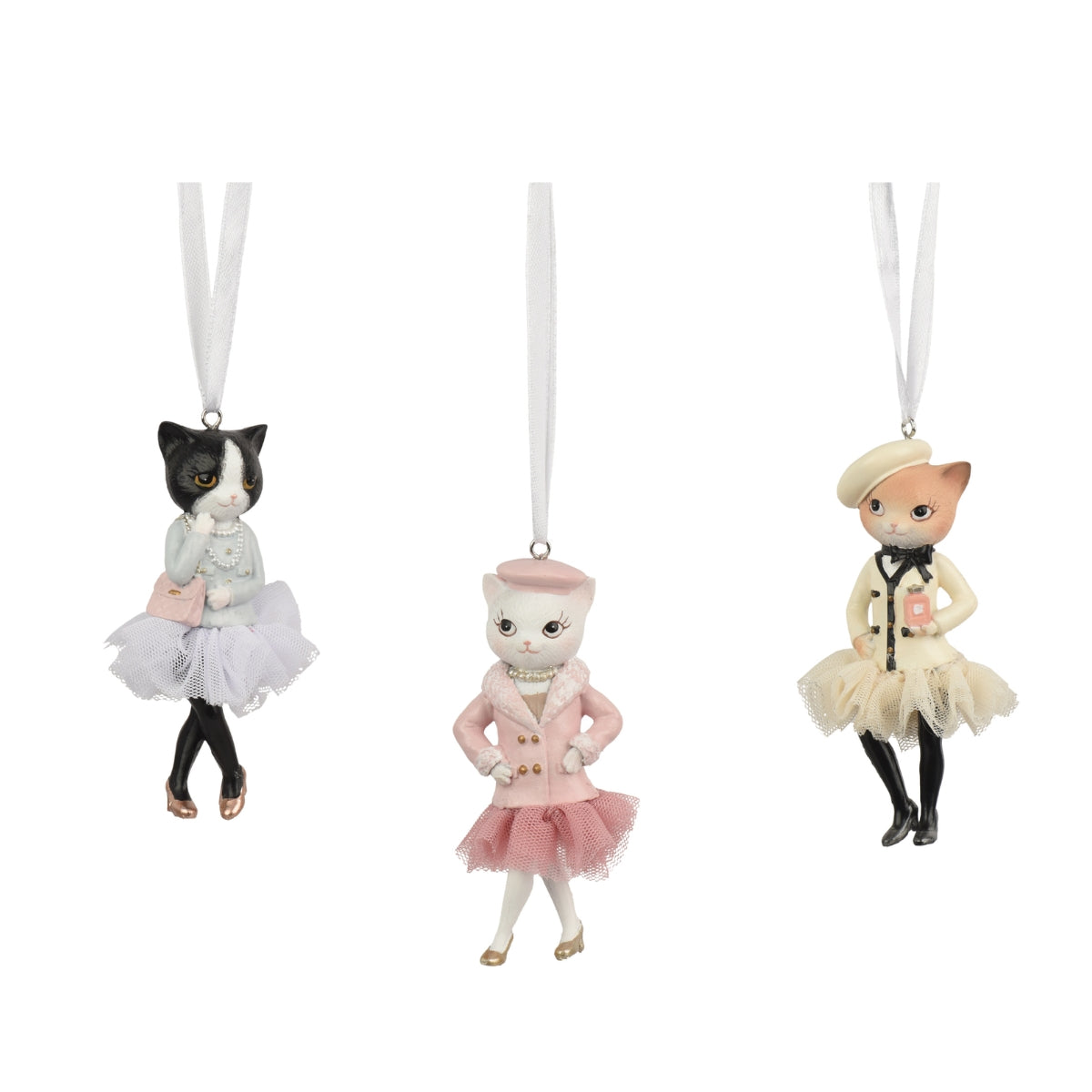 КОЛЕДНА ИГРАЧКА ЗА ЕЛХА КОТКА С РОКЛЯ 1БР BLUE/BEIGE/ROSE 10 СМ