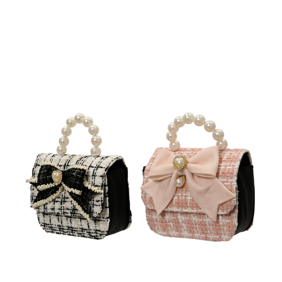 ДЕКОРАТИВНА ДАМСКА ЧАНТА С ПАНДЕЛКА И ПЕРЛИ 1БР BLACK/ROSE 15 СМ