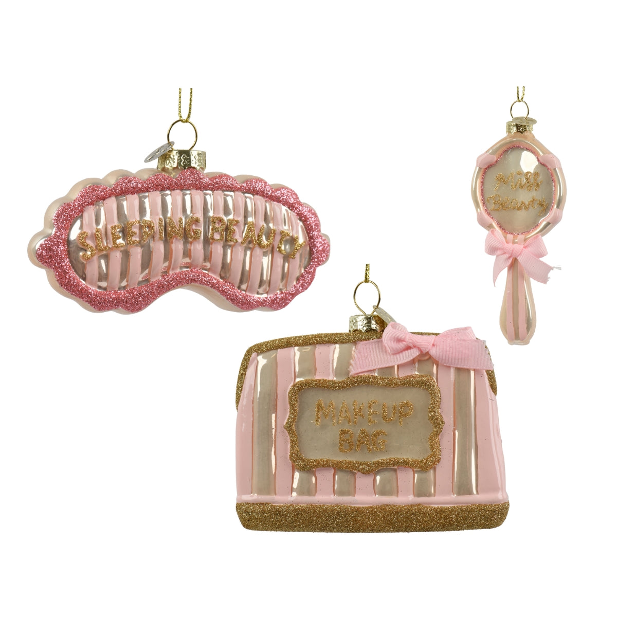 КОЛЕДНА ИГРАЧКА ЗА ЕЛХА МАСКА/НЕСЕСЕР/ОГЛЕД 1БР PINK/GOLD 7 СМ