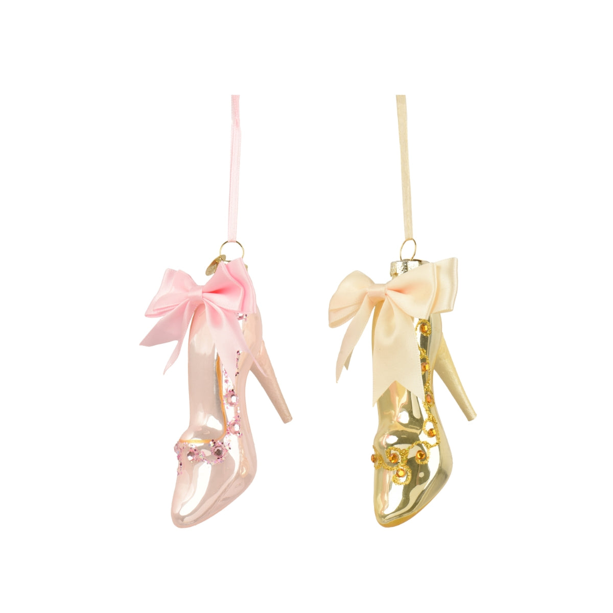 КОЛЕДНА ИГРАЧКА ЗА ЕЛХА 1БР ПАНТОФКА ПАНДЕЛ PINK/GOLD 12 СМ