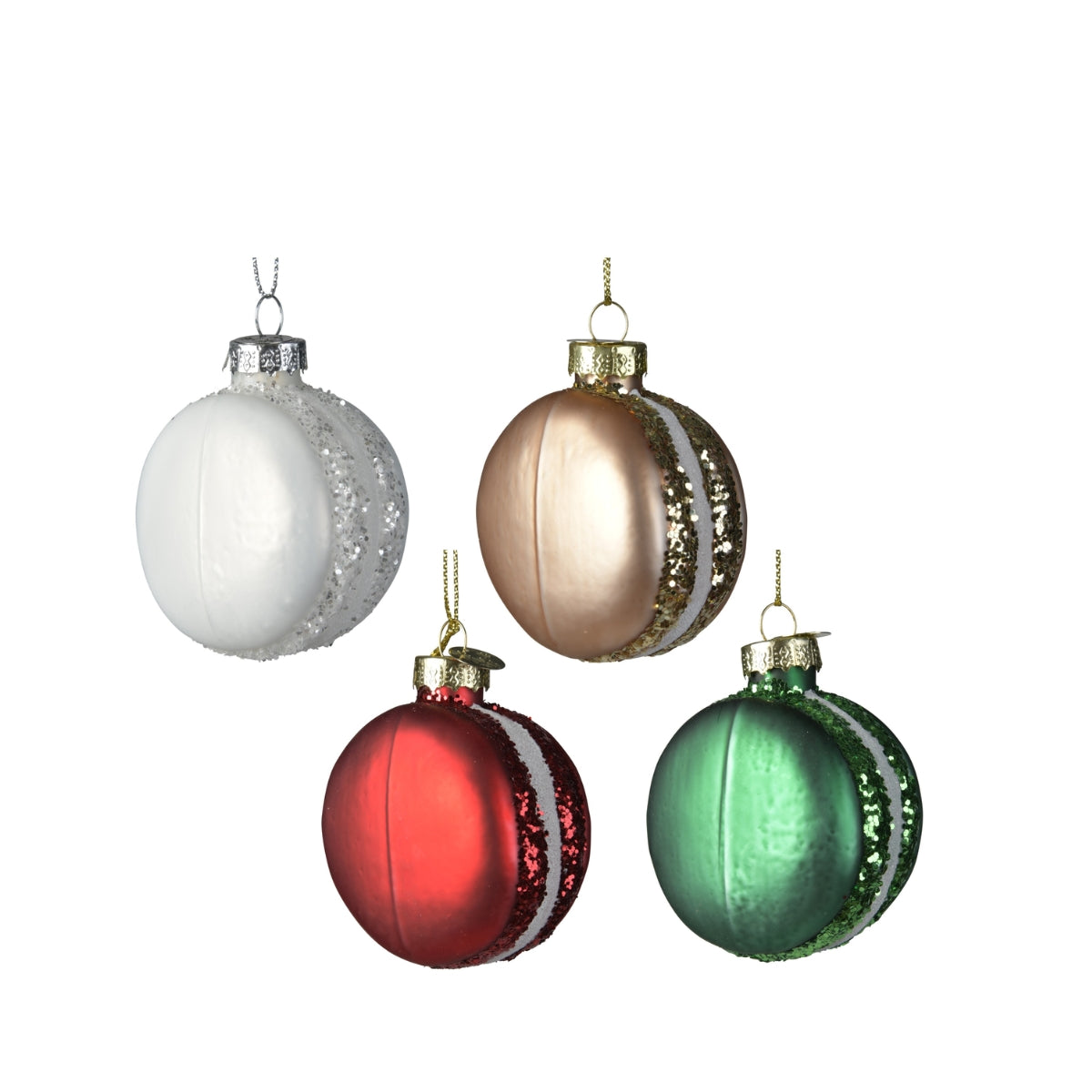 КОЛЕДНА ИГРАЧКА ЗА ЕЛХА МАКАРОН 1БР WHIT/RED/GREEN 4,5 СМ