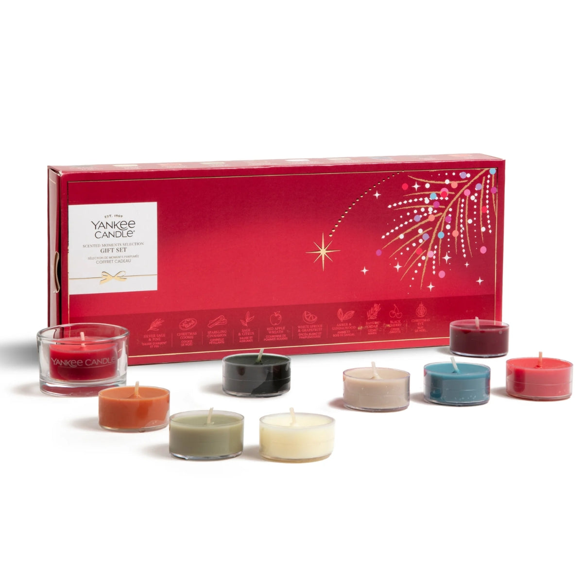 КОЛЕДЕН КОМПЛЕКТ YANKEE CANDLE 10 ЧАЕНИ СВЕЩИ СЪС СВЕЩНИК