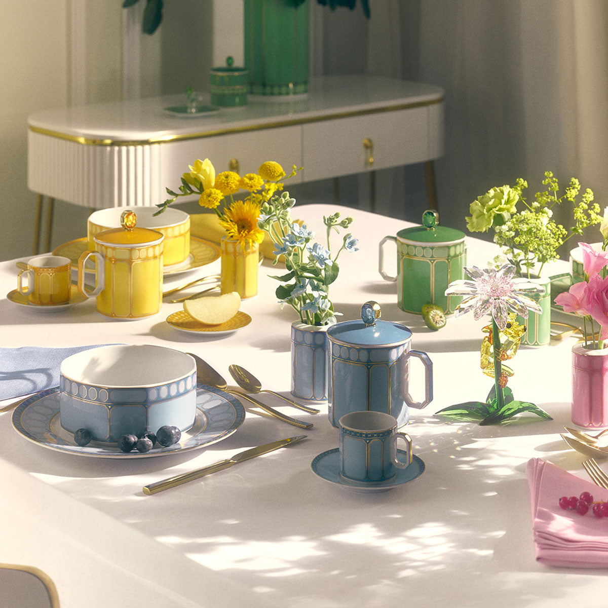 ЧАША И ЧИНИЙКА ЗА ЧАЙ SIGNUM ROSENTAL SWAROVSKI ЖЪЛТ