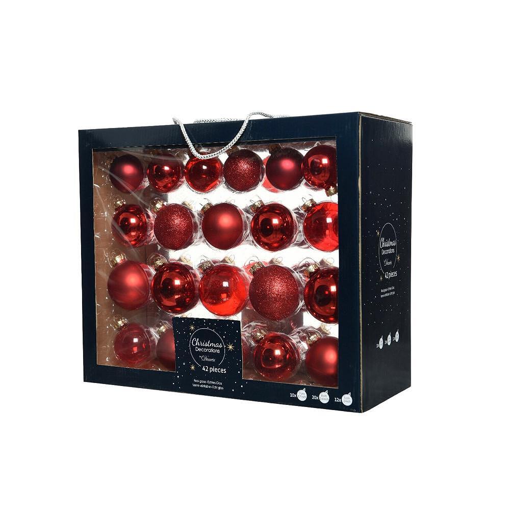 КОМПЛЕКТ КОЛЕДНИ ИГРАЧКИ ЗА ЕЛХА ЧЕРВЕНИ BAUB SHINY 42БР 7СМ