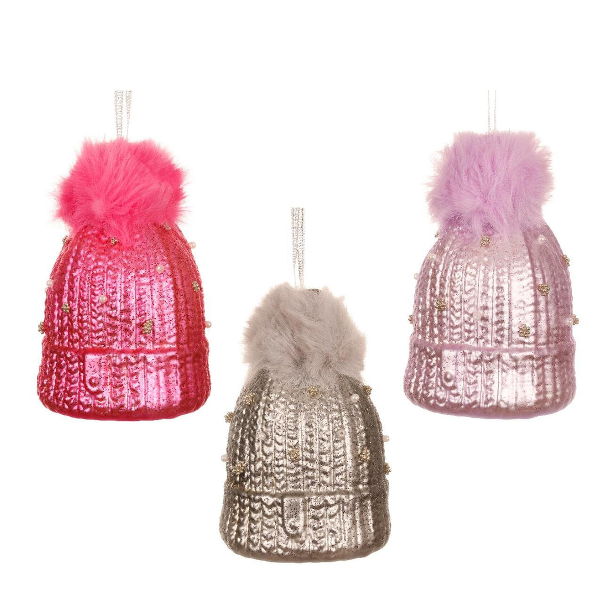 КОЛЕДНА ИГРАЧКА ЗА ЕЛХА ШАПКА С ПУХ LILAC/PINK/SIL 8,5СМ