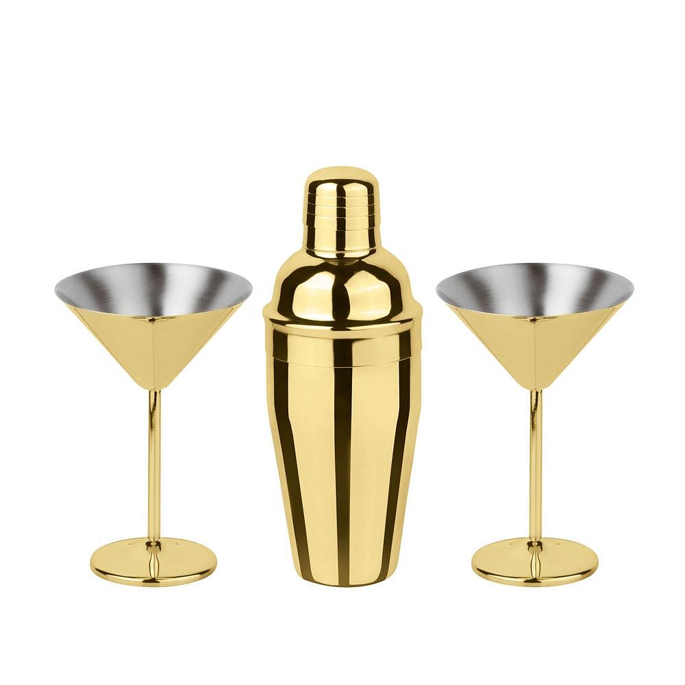 КОМПЛЕКТ ЧАШИ И ШЕЙКЪР ЗА КОКТЕЙЛИ/МАРТИНИ GOLD BAR SET