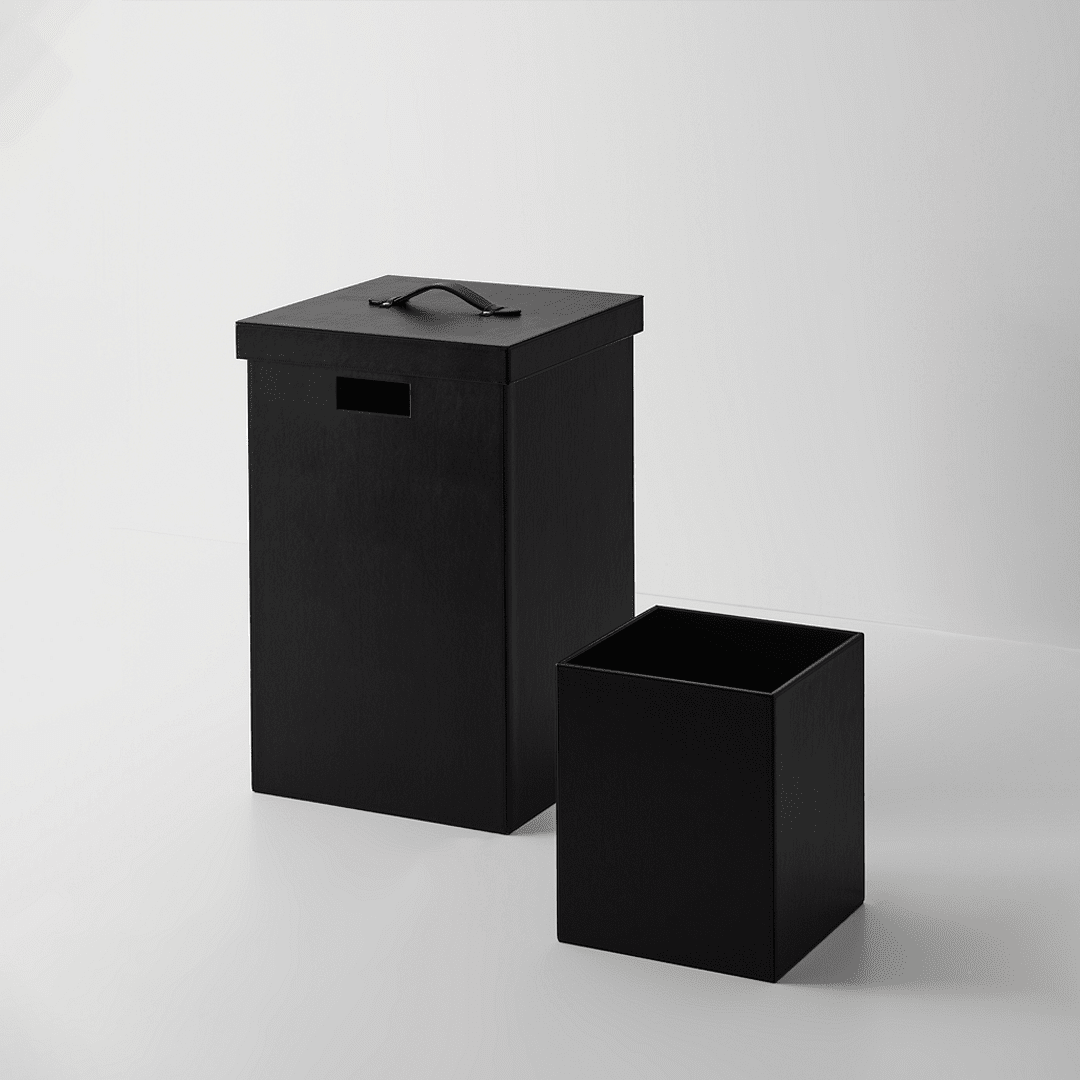 КОШ ЗА ПРАНЕ С КАПАК ЕКО КОЖА DECOR WALTHER ЧЕРЕН BROWNIE BLACK