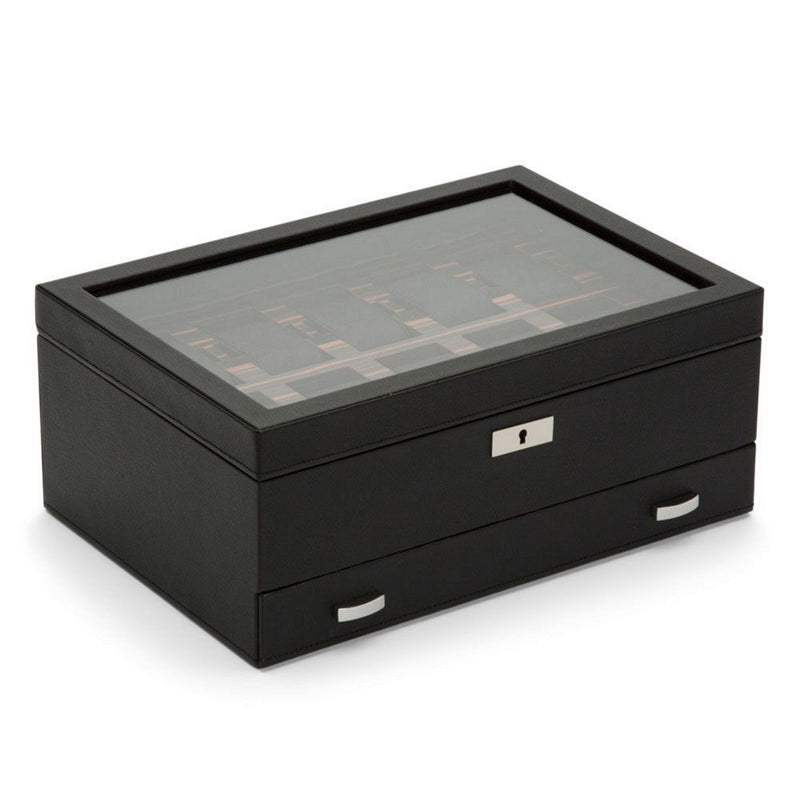 ЛУКСОЗНА КОЖЕНА КУТИЯ ЗА ЧАСОВНИЦИ 10БР WOLF WATCH BOX ROADSTER BLACK