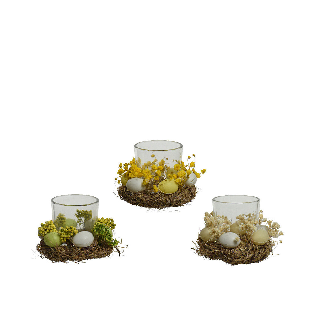 СВЕЩНИК СТЪКЛО ВЕЛИКДЕН ВЕНЕЦ С ЯЙЦА 1БР 10СМ