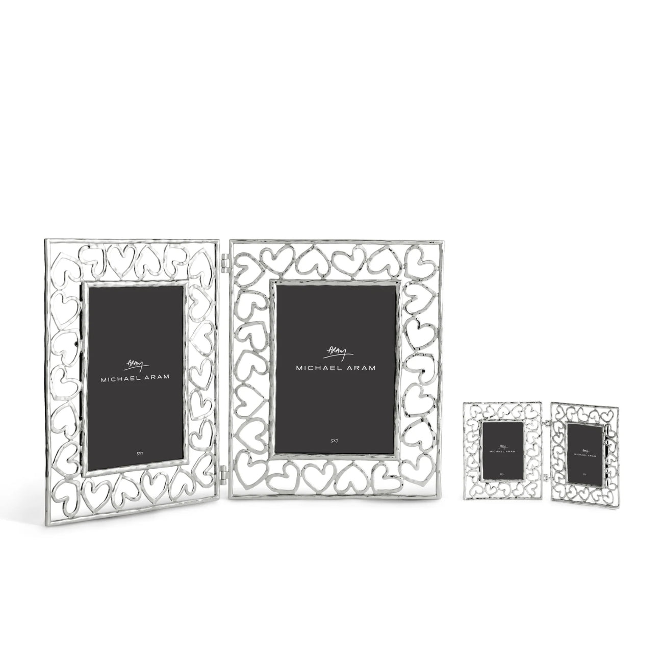 ДВОЙНА РАМКА ЗА СНИМКИ MICHAEL ARAM HEART HINGED SILVER 22/27 СМ