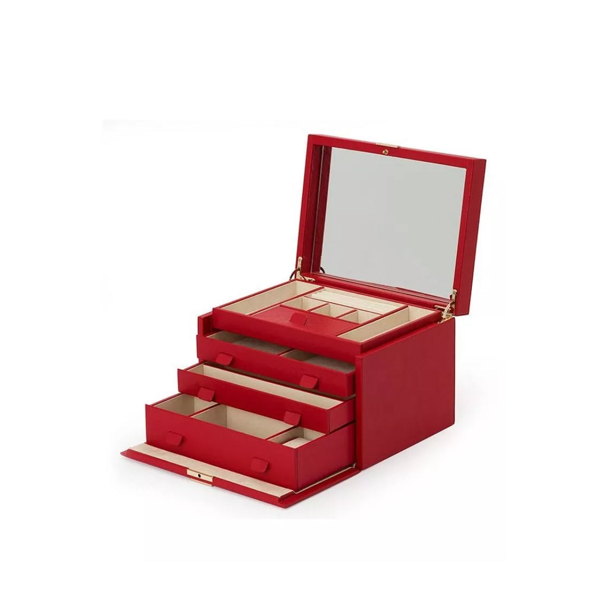 ЛУКСОЗНА КОЖЕНА КУТИЯ ЗА БИЖУТА WOLF JEWELLERY BOX PALERMO RED
