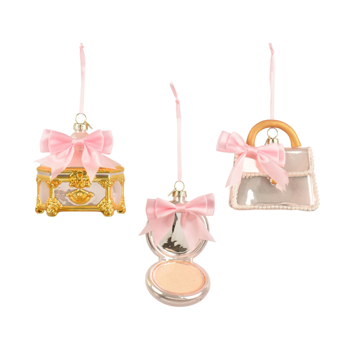 КОЛЕДНА ИГРАЧКА ЗА ЕЛХА 1БР ЧАНТ/ПУДРА/КУТИЯ PINK/GOLD 10 СМ