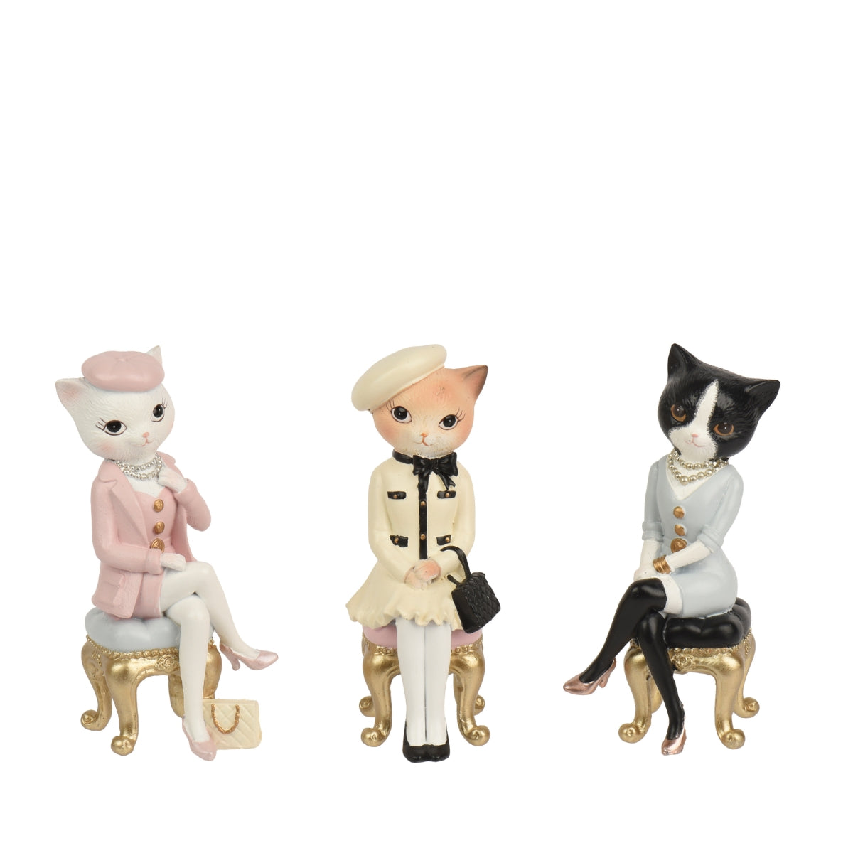 ДЕКОРАТИВНА КОТКА С ЧАНТА СЕДНАЛА 1БР BLUE/BEIGE/ROSE 13 СМ