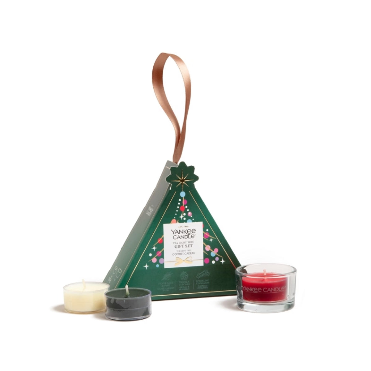 КОЛЕДЕН КОМПЛЕКТ YANKEE CANDLE 3 ЧАЕНИ СВЕЩИ СЪС СВЕЩНИК
