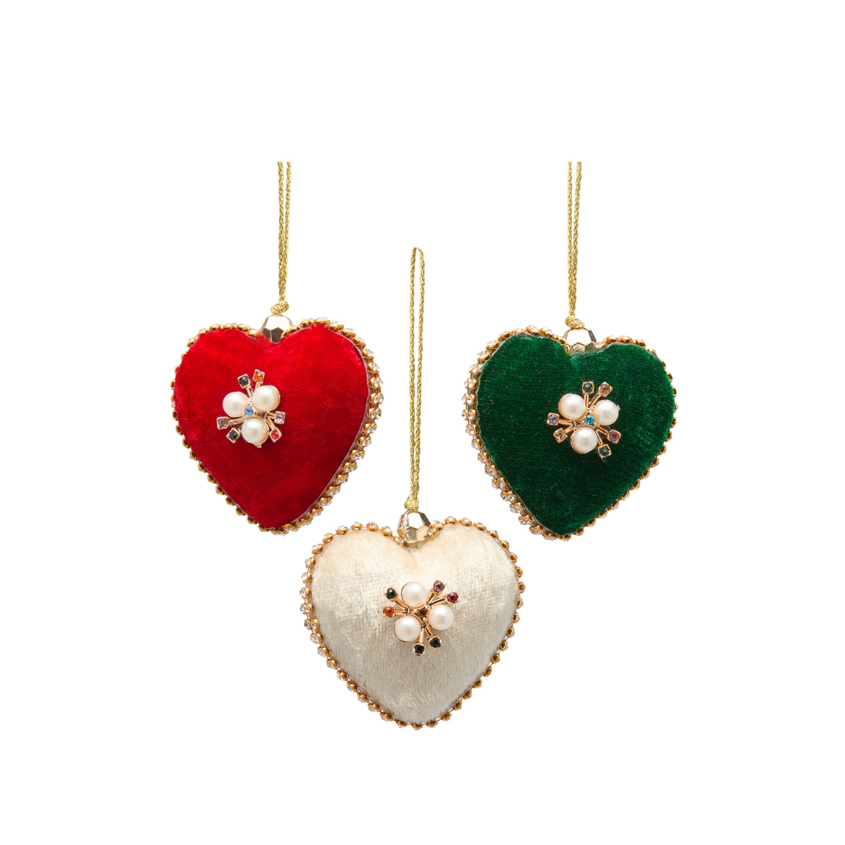 КОЛЕДНА ИГРАЧКА СЪРЦЕ ELIZABETH 1БР 6СМ WHT/RED/GREEN
