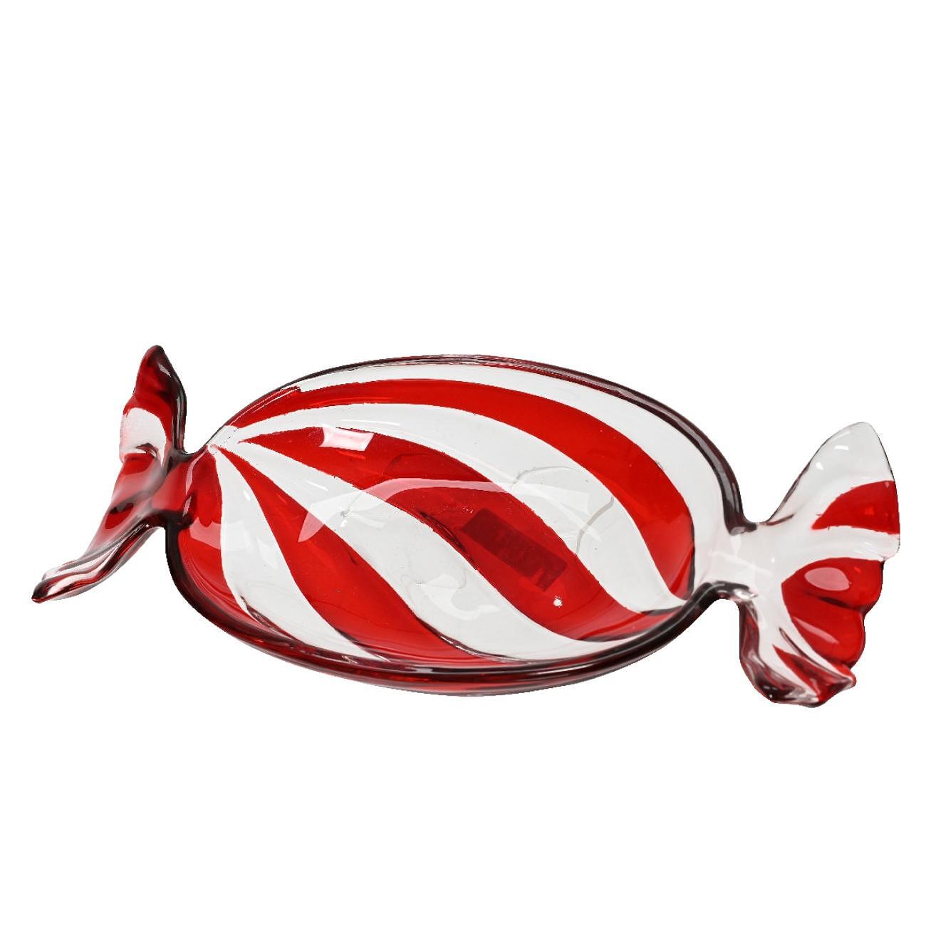 ДЕКОРАТИВЕН ПЛАТО/КУПА БОНБОН БЯЛО И ЧЕРВЕНО 23СМ