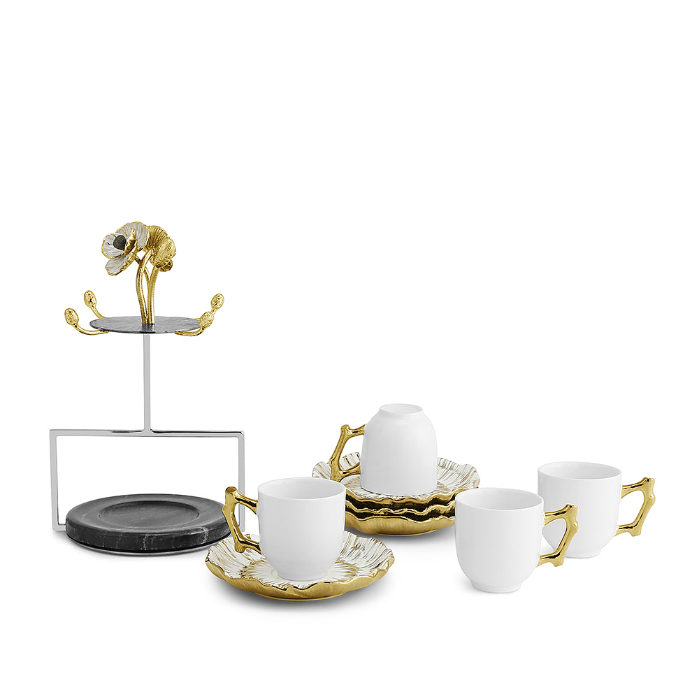 КОМПЛЕКТ ЗА КАФЕ С ПОСТАВКА 4 БР MICHAEL ARAM ANEMONE DEMITASSE