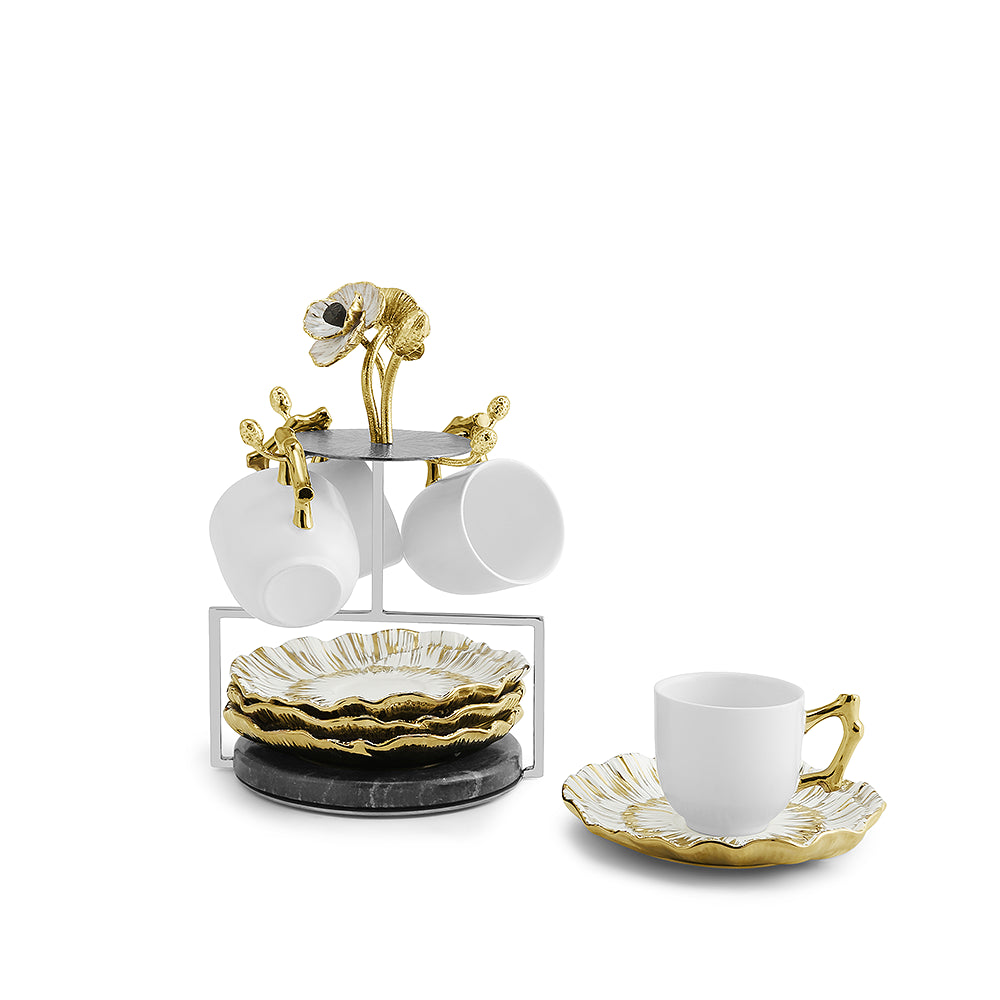КОМПЛЕКТ ЗА КАФЕ С ПОСТАВКА 4 БР MICHAEL ARAM ANEMONE DEMITASSE