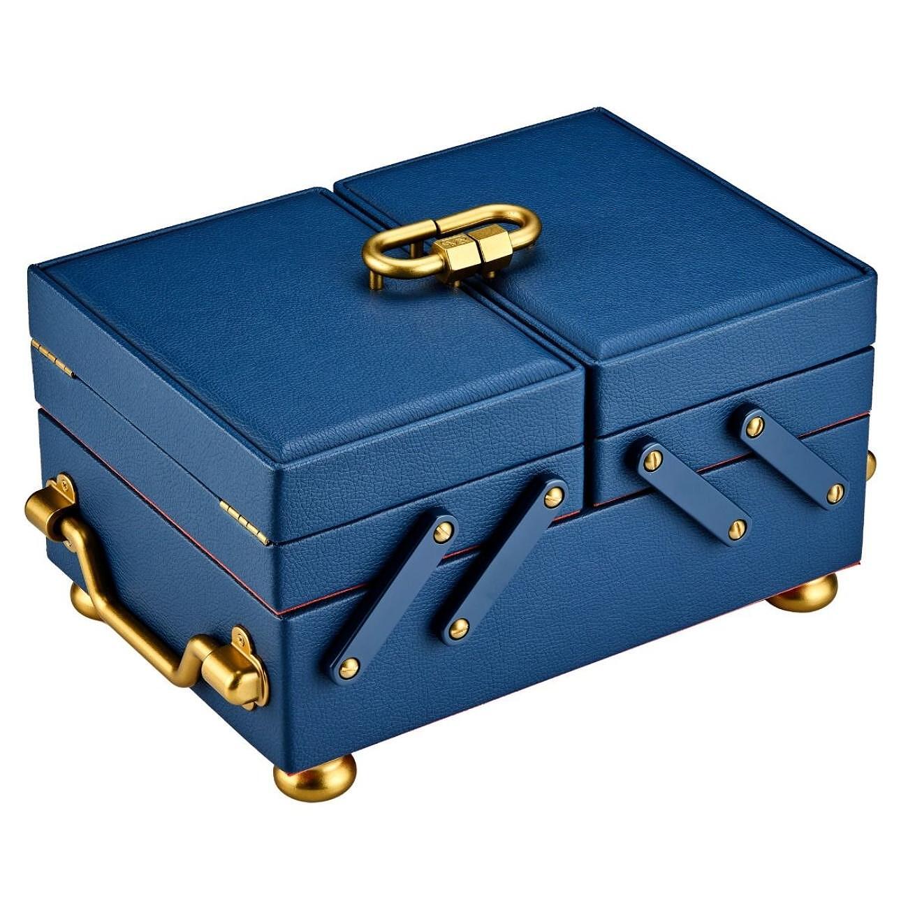 ЛУКСОЗНА КОЖЕНА КУТИЯ ЗА БИЖУТА WOLF JEWELLERY BOX MARLA AARON BABY EVRYTH BOX NAVY